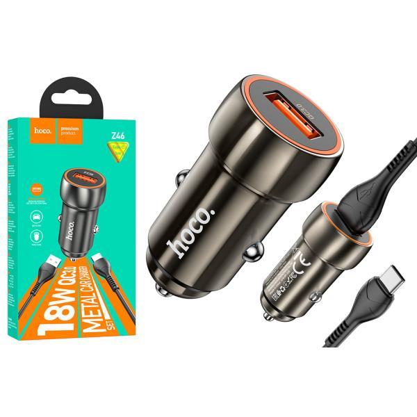 Автомобільний зарядний пристрій HOCO  Z46 Type-C QC3.0 (1USB/18W) (Графіт)