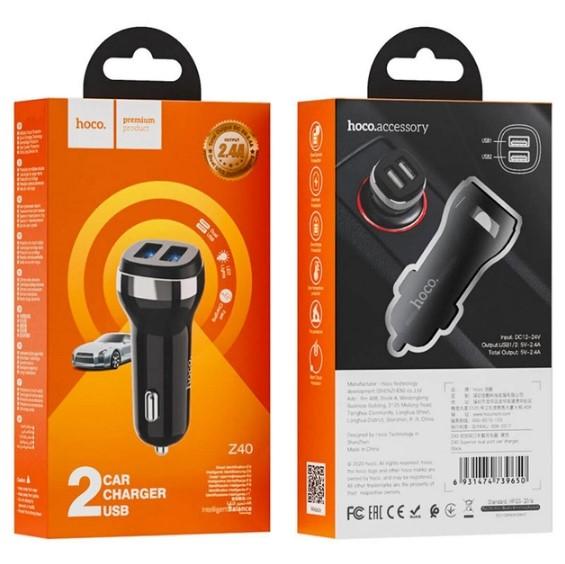 Автомобільний зарядний пристрій HOCO Z40 Superior 2USB/2,4A  Чорний