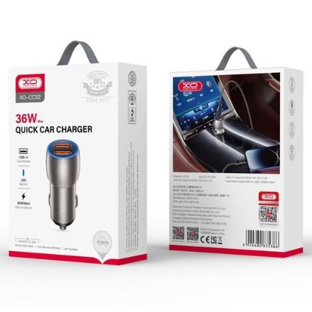 АЗП XO CC52  QC3.0 36W Car Charger with TYPE-C cable