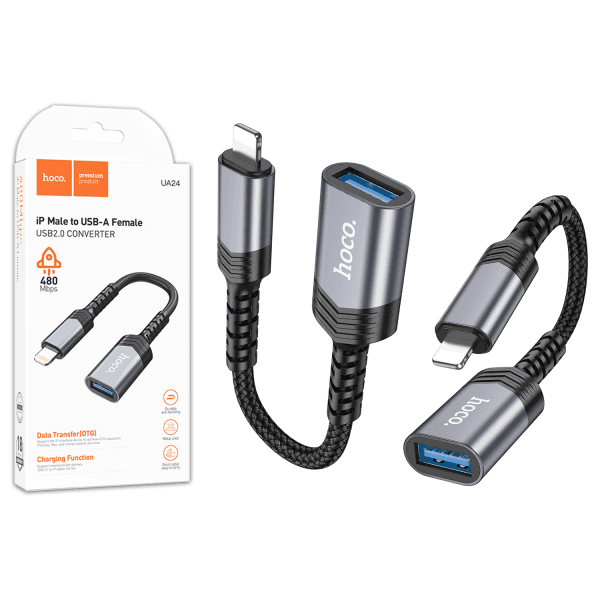 Перехідник адаптер HOCO UA24 Lightning to USB female 2.0 converter
