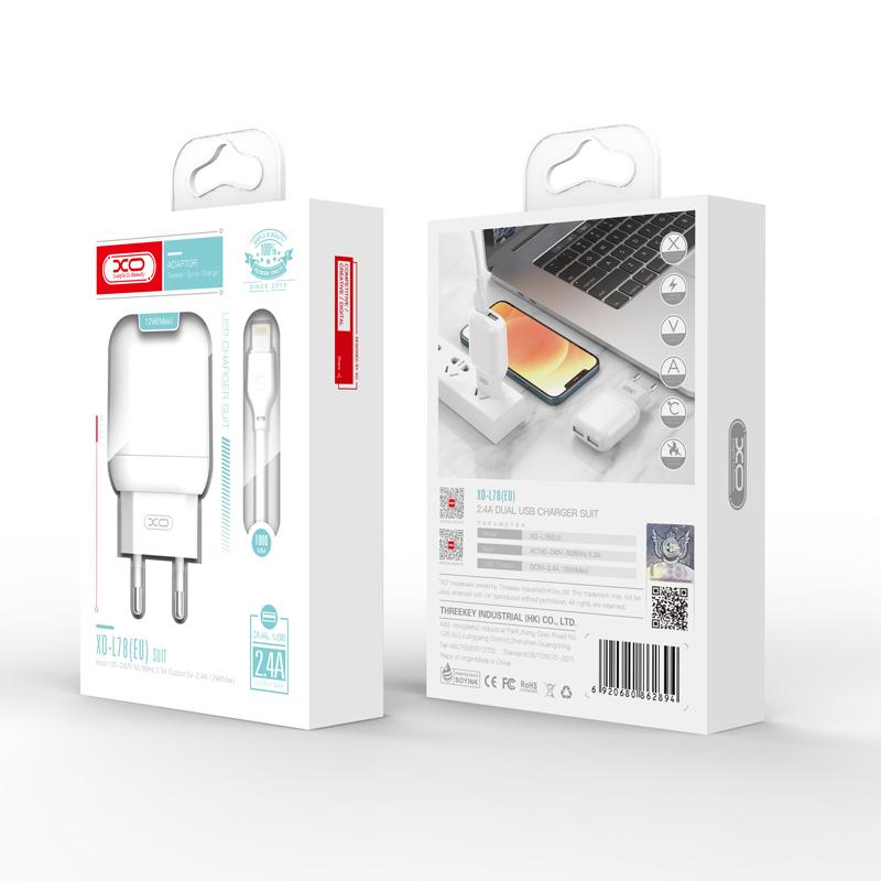 Зарядний пристрій XO L78 2USB 2.4A Micro white