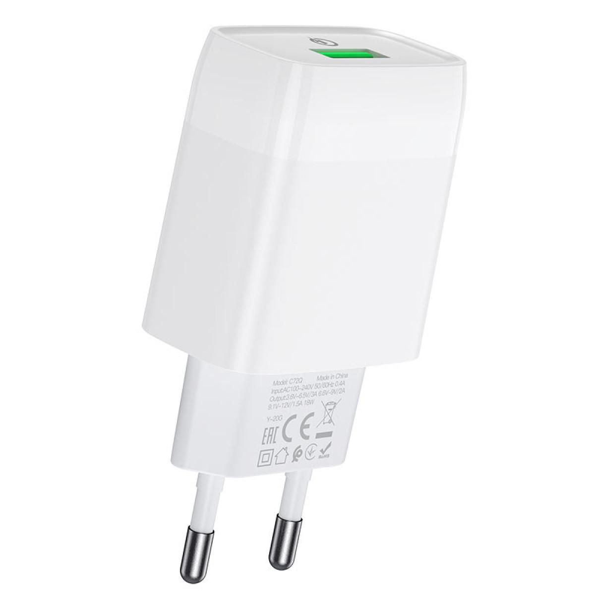 Адаптер USB HOCO C72Q QC3.0 (1 USB/3,0A) білий