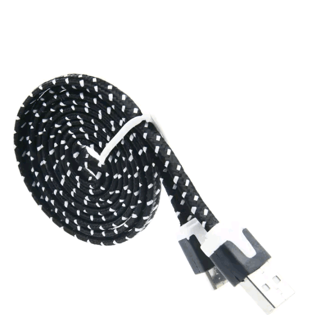 Плаский кабель текстильний USB кабель micro USB чорний
