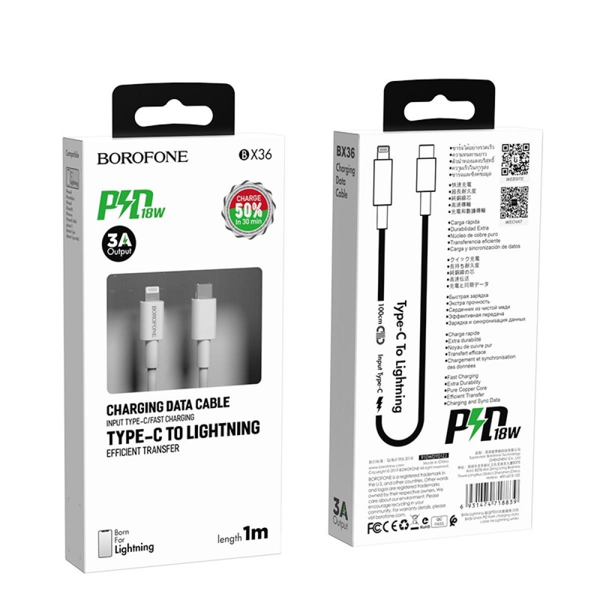Data Cable Borofone Original BX36 Union PD 1m Type-C to Lightning 18W
