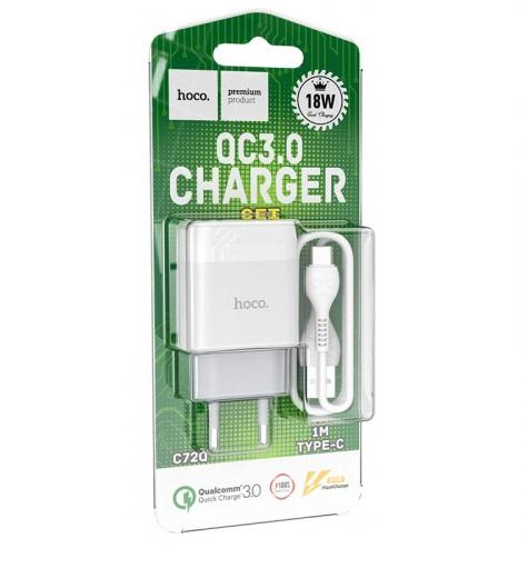Зарядний пристрій HOCO 2в1 C72Q QC3.0 Type-C (1 USB/3,0A) білий