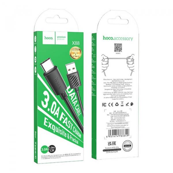 Зарядний шнур Hoco X88 Gratified charging data cable для Type-C 3A 1m  Black