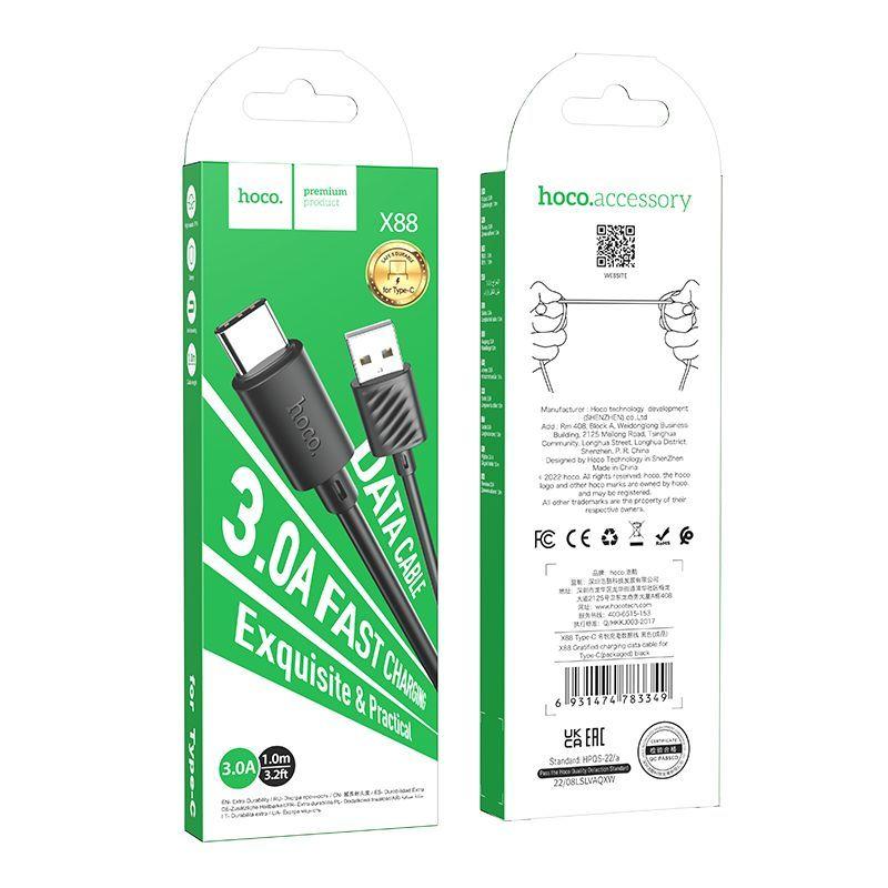 Зарядний шнур Hoco X88 Gratified charging data cable для Type-C to Type-C PD60W/3A 1 метр чорний