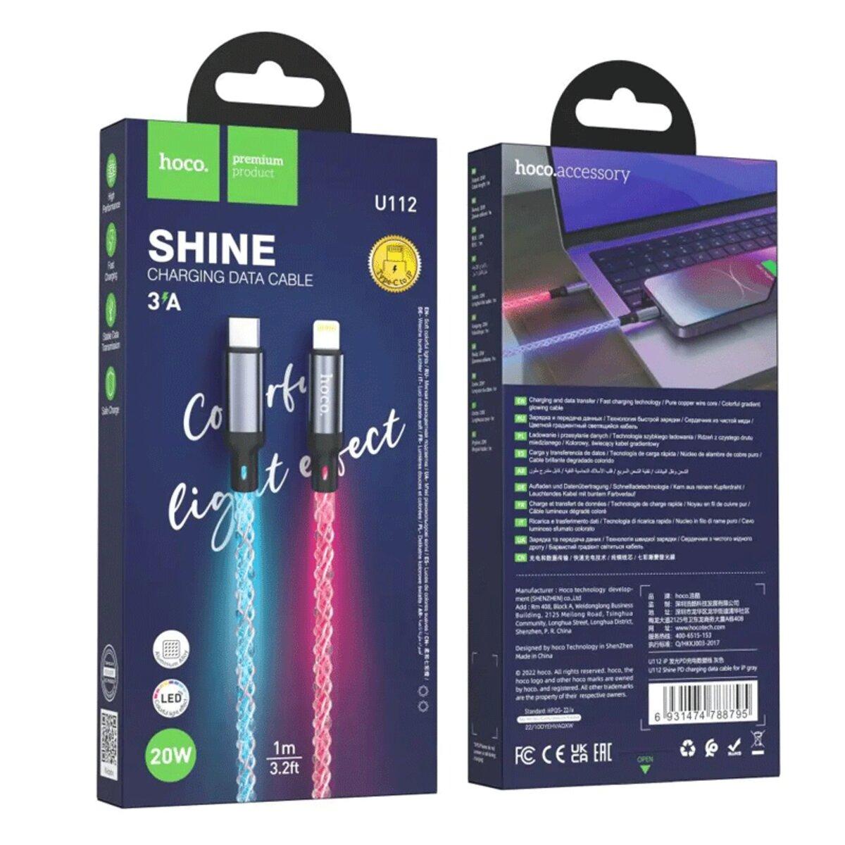 Кабель HOCO U112 Shine Type-C to Lightning сірий