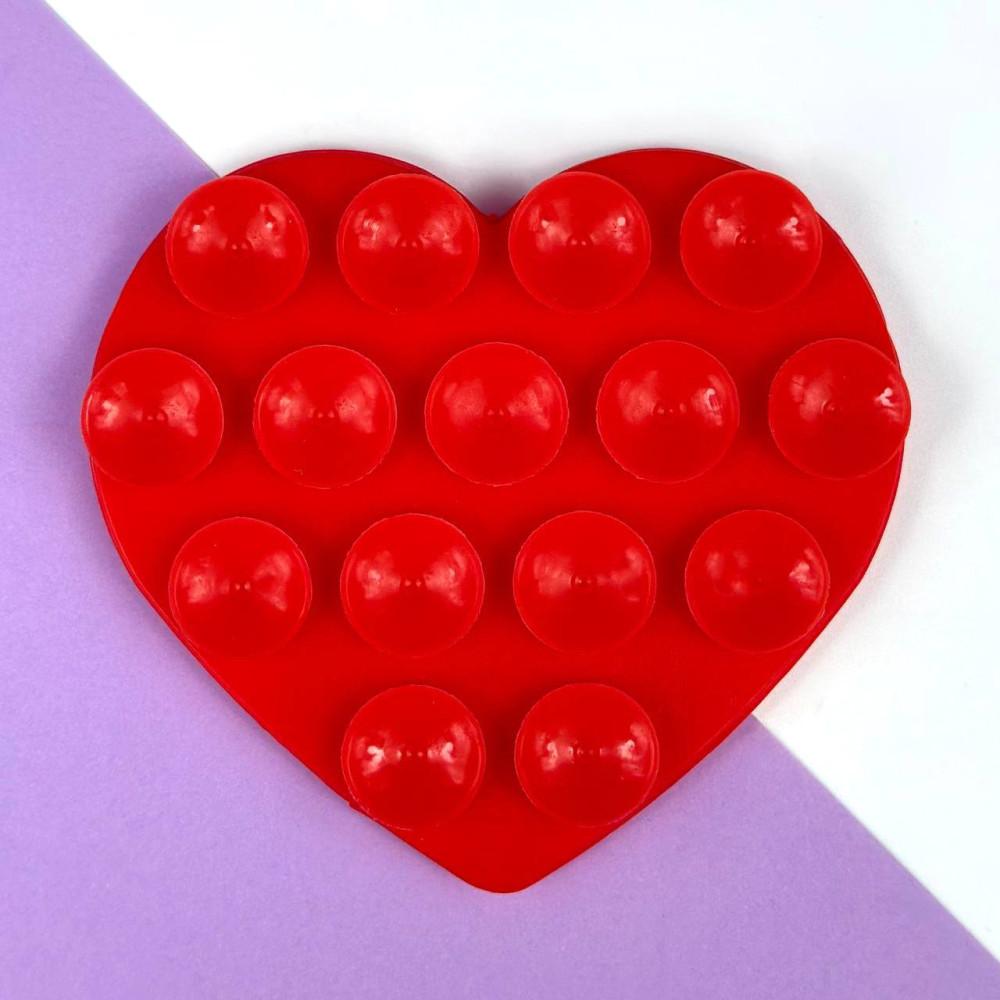 Тримач-присоска для мобільного телефону Double Side Silicone HEARTS (Червона)