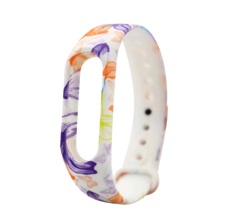 Ремінець для  Mi Band 5/Mi Band 6 /7 "Фіолетові та оранжеві квіти"