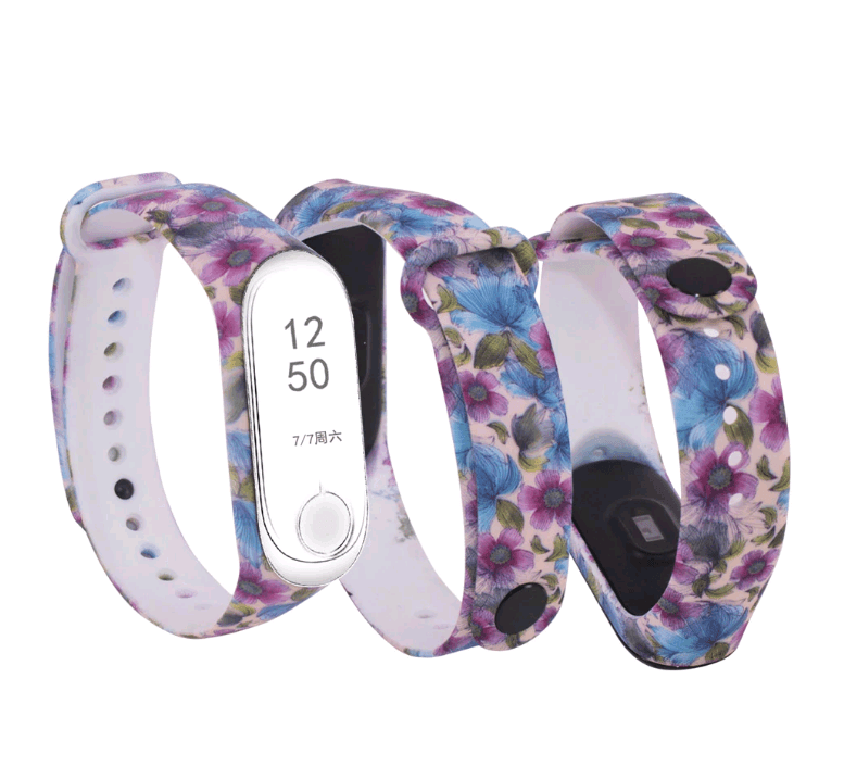 Ремінець для  Mi Band 5/Mi Band 6 /7 "Фіолетові і блакитні квіти"