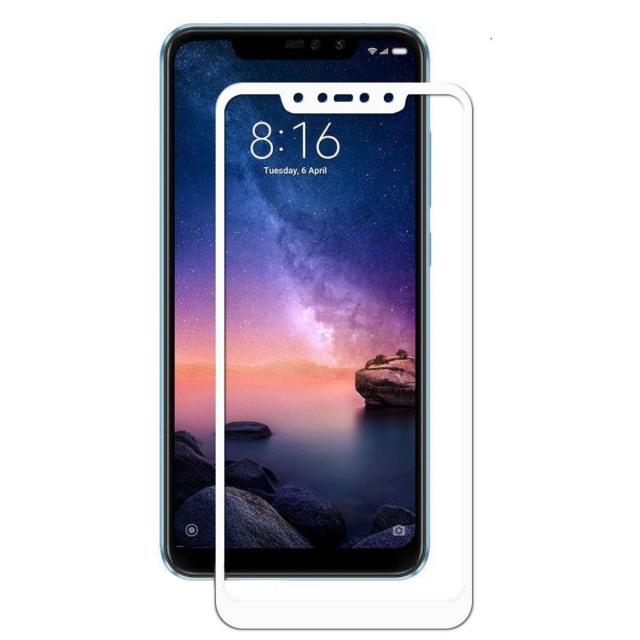 Захисне скло Silk Print для Xiaomi Redmi Note 6 Pro white (поклейка рамкою)